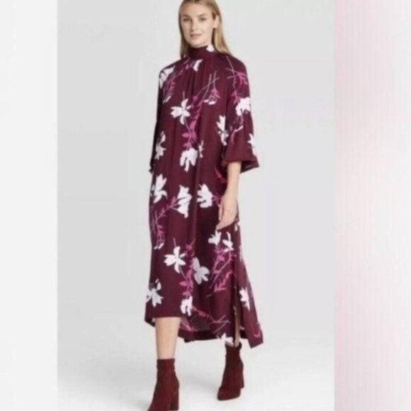 Prologue SZXXL Wine Floral Tie Neck Dress Career Modern Interview Travel Comfy - Picture 1 of 16